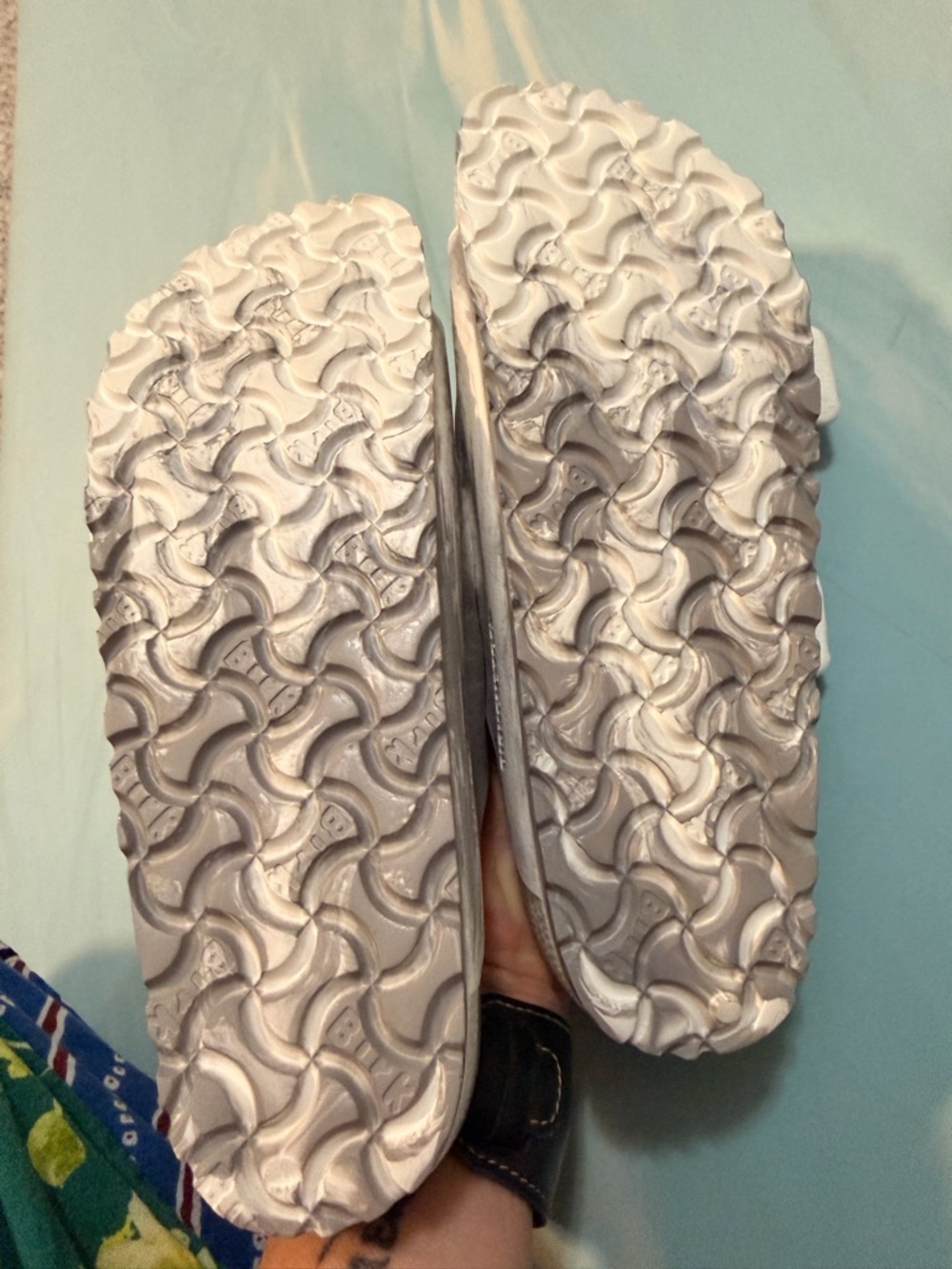 Birkenstock White Gray Two-Strap Slide Sandals with Buckles 🌻 size 38 - NWOT - Picture 6 of 6